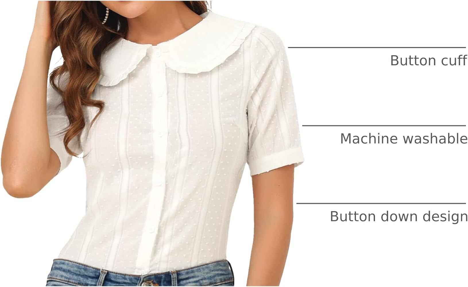 Allegra K Women's Peter Pan Collar Swiss Dots Short Sleeves Allegra K Women's Peter Pan Collar Swiss Dots Short Sleeves